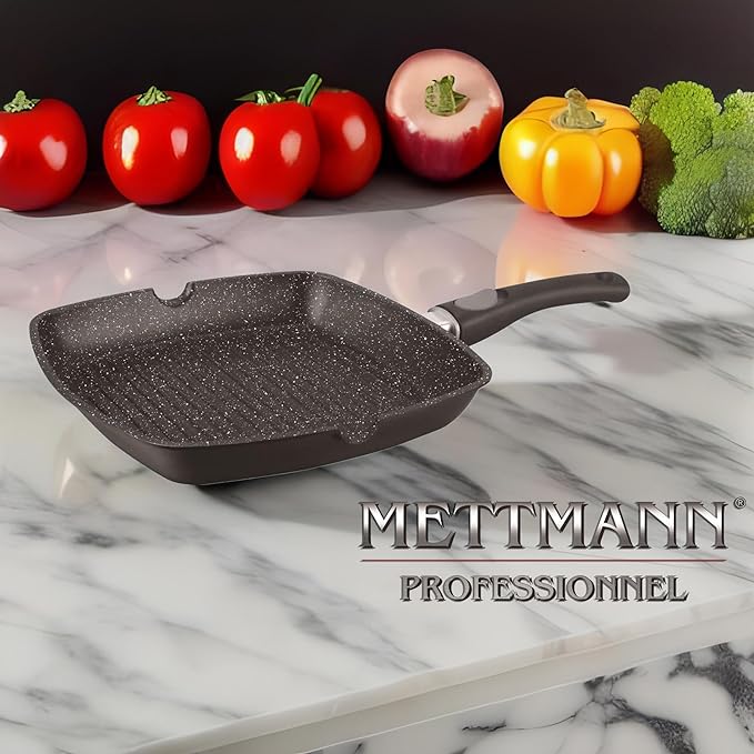 Poêle grill 28 cm, Manche Amovible en revêtement antiadhésif Compatible tous feux dont induction Greblon C2+ - Lave Vaisselle/ Résistant aux rayures