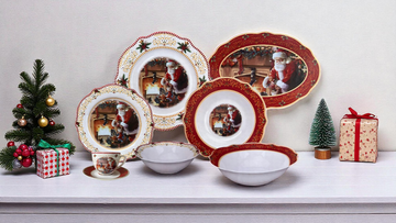 Service de table en porcelaine 38 pièces motifs père Noël 2025