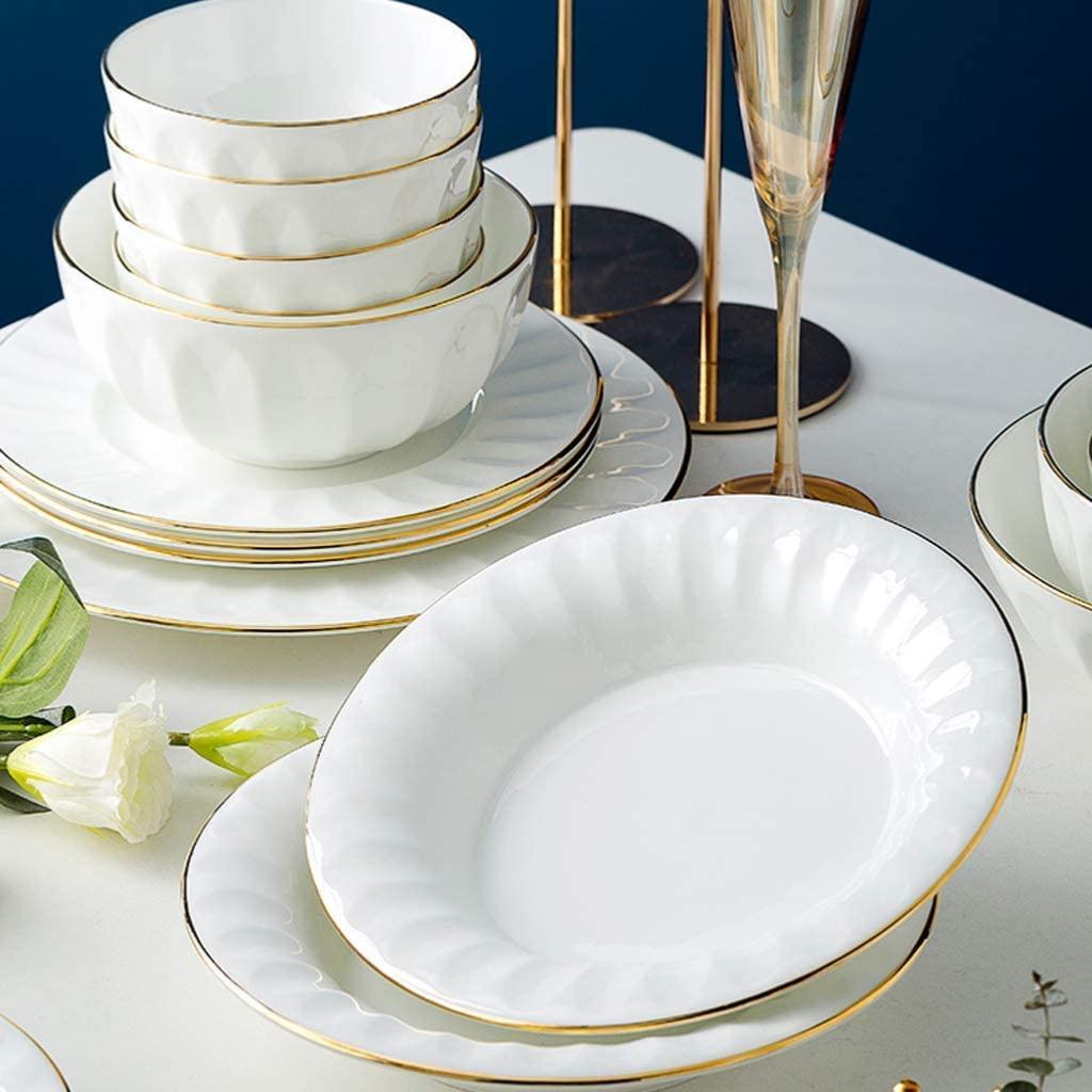 Service de table en porcelaine 50 pièces blanc doré avec soupière