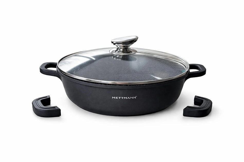 Mijoteuse 40cm - Fonte d'Aluminium- Couvercle en Verre - Tous Feux dont Induction - Sans PFOA - Noir - Revêtement Type Pierre - Sautoir/Sauteuse