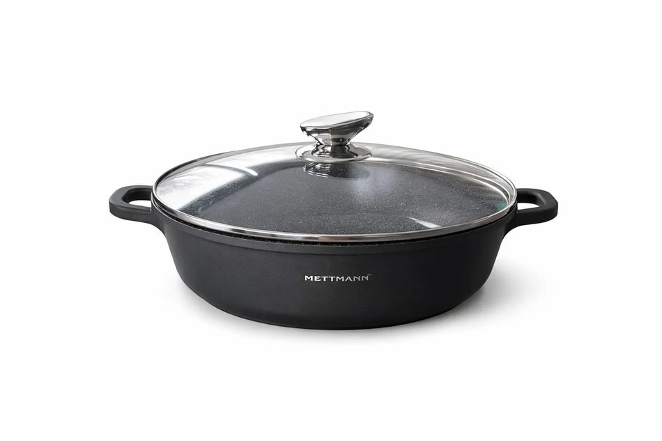 Mijoteuse 40cm - Fonte d'Aluminium- Couvercle en Verre - Tous Feux dont Induction - Sans PFOA - Noir - Revêtement Type Pierre - Sautoir/Sauteuse