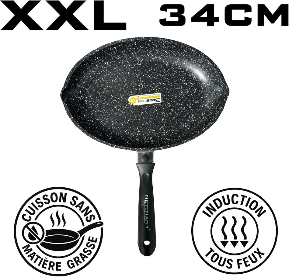 Poêle à poisson 34 cm manche amovible en revêtement anti-adhésif, Compatible tous feux dont Induction Greblon C2+ 2 Manches Anti Chauffe, Passe aux Lave Vaisselle