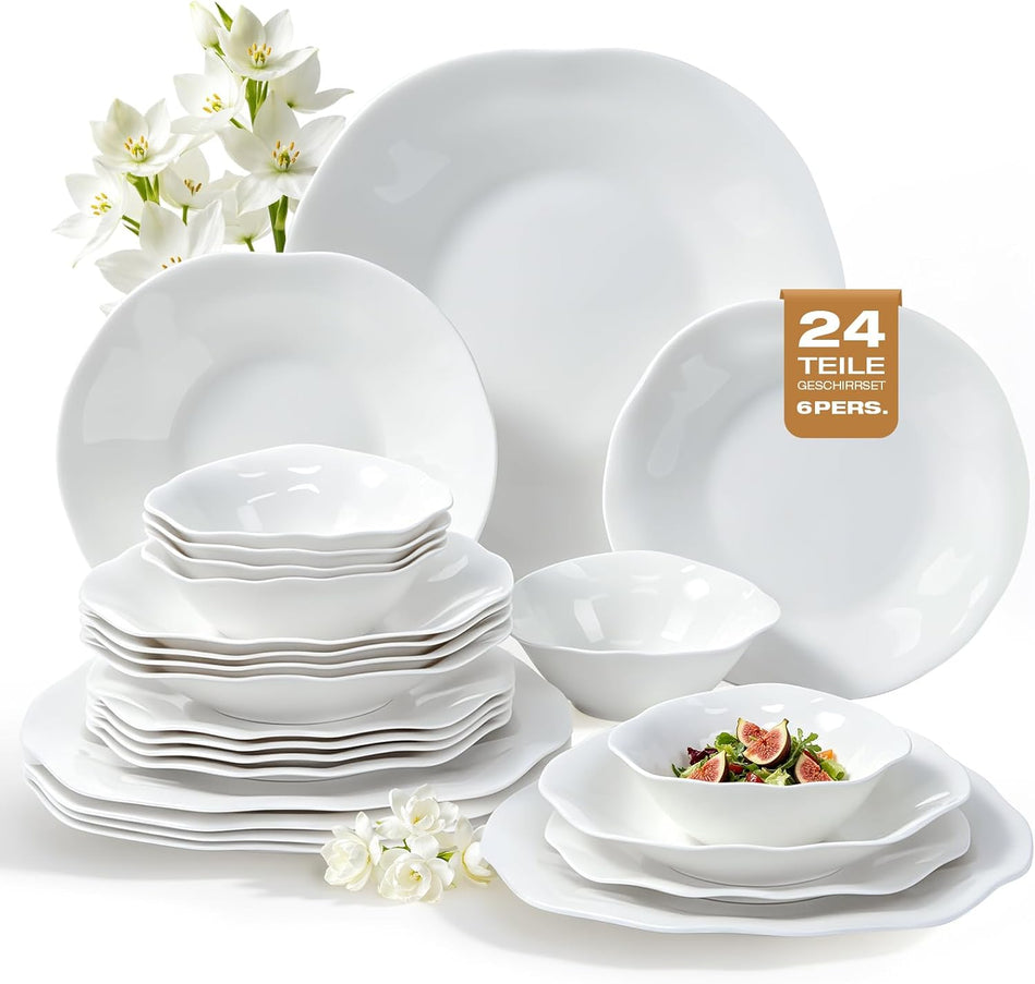 Service de Vaisselle 24 Pièces en Porcelaine LB Lichtenberg | 6 Personnes | Vague