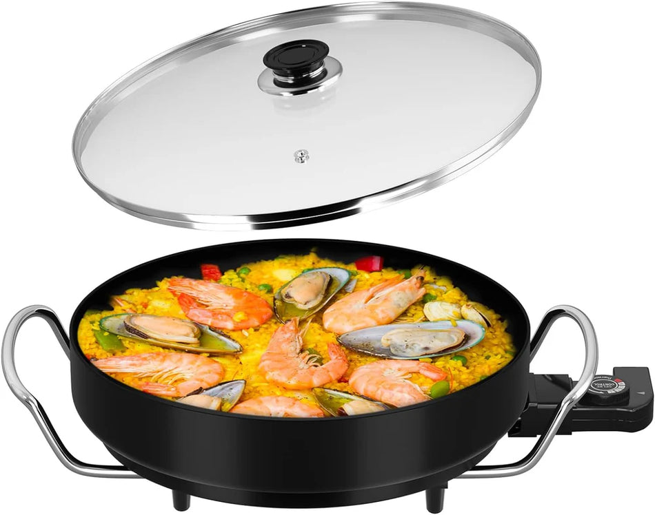Poêle Électrique à Pizza & Multifonction 8 Litres – Revêtement Antiadhésif, 5 Températures Réglables avec Couvercle