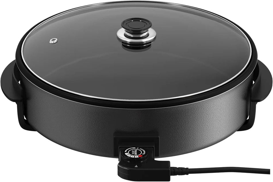 Poêle Électrique à Pizza & Multifonction 13 Litres – Revêtement Antiadhésif, 5 Températures Réglables avec Couvercle