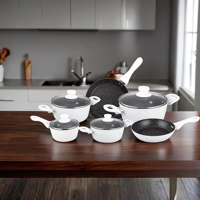 Batterie de Cuisine à Induction 8 Pièces en Aluminium Anti-adhésif sans Batterie de Cuisine à Induction 8 Pièces en Aluminium Anti-adhésif sans