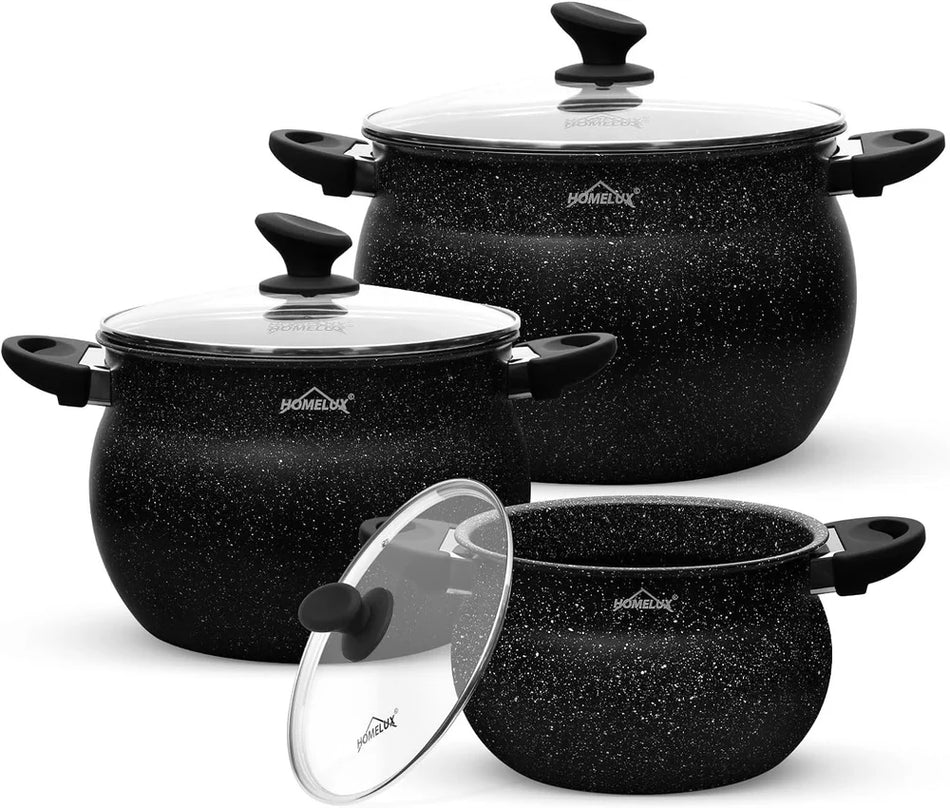 Set de Faitouts Antiadhésifs 20-24-28 cm (4L, 8L, 12.5L) – Compatible Induction & Lave-Vaisselle, avec Couvercles en Verre