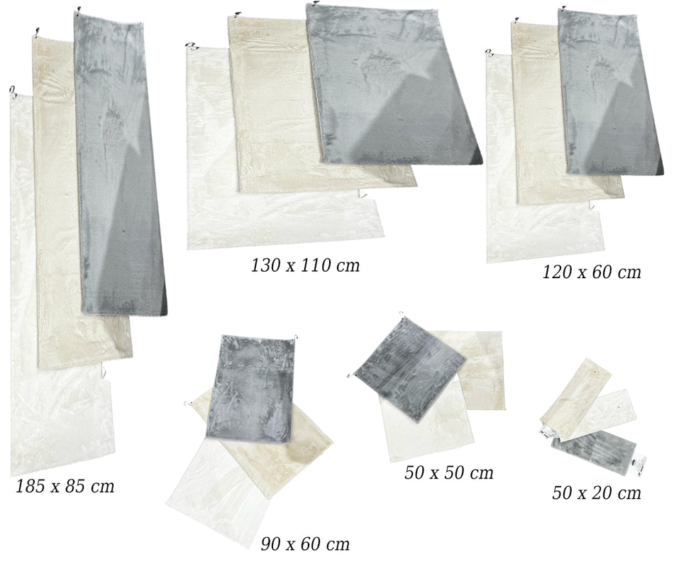 Lot de 6 Tapis de Sol en Fausse Fourrure - Antidérapants, Doux, Multitailles - Pour Caravane, Camping, Intérieur - Coloris Crème, Ivoire, Gris