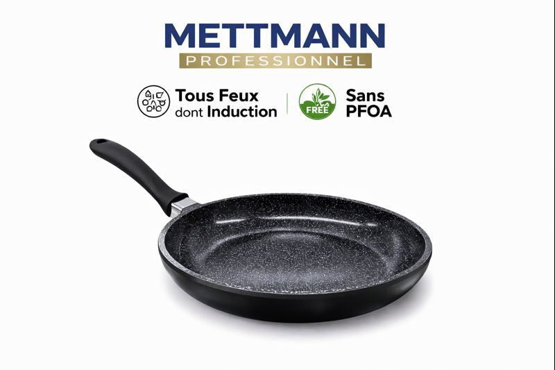 Poêle- Manche Fixe (24/28/32cm) - Fonte d'Aluminium - Revêtement Céramique Type Pierre - Tous Feux dont Induction - Sans PFOA