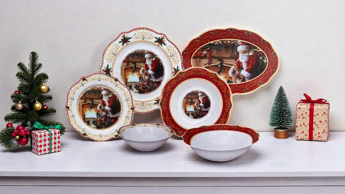 Service de table en porcelaine 26 pièces motifs père Noël 2025