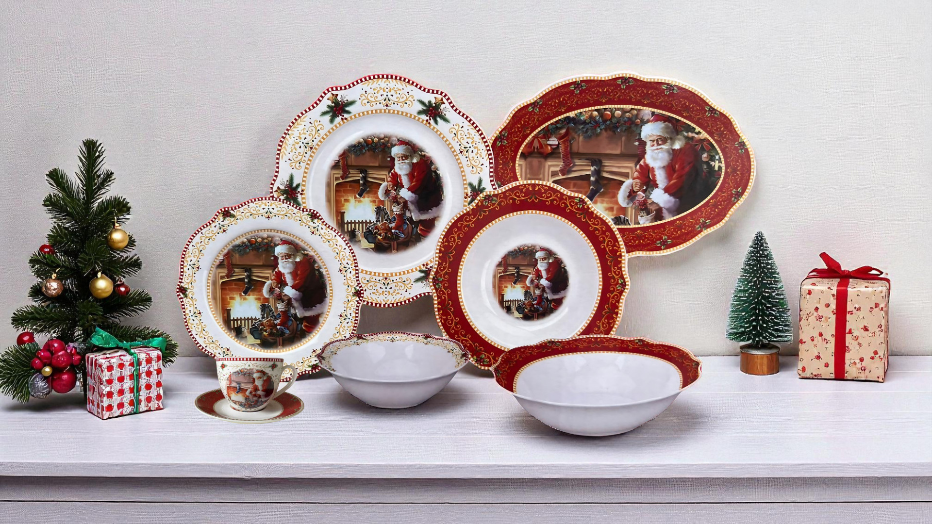 Service de table en porcelaine 38 pièces motifs père Noël 2025