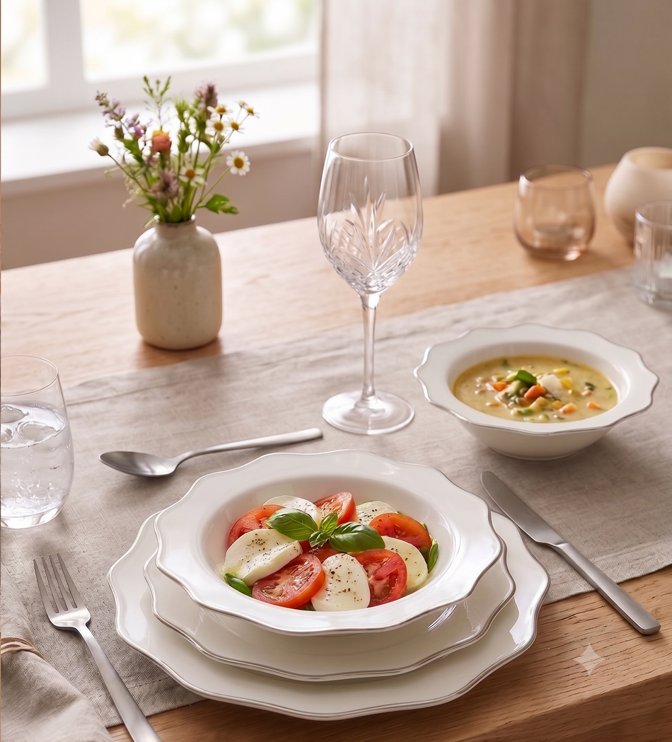 Service de Vaisselle 24 Pièces en Porcelaine LB Lichtenberg | 6 Personnes | Pique Argent