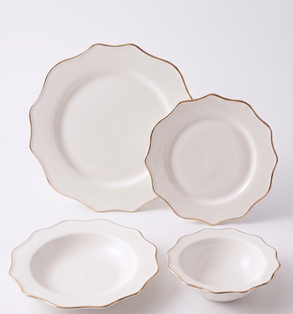 Service de Vaisselle 24 Pièces en Porcelaine LB Lichtenberg | 6 Personnes | Pique Doré