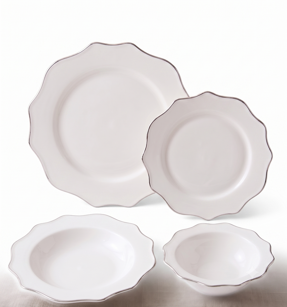 Service de Vaisselle 24 Pièces en Porcelaine LB Lichtenberg | 6 Personnes | Pique Argent