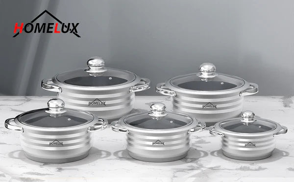 Set de Faitouts Inox Premium (10 Pièces) – Couvercles en Verre, Compatible Induction & Tous Feux