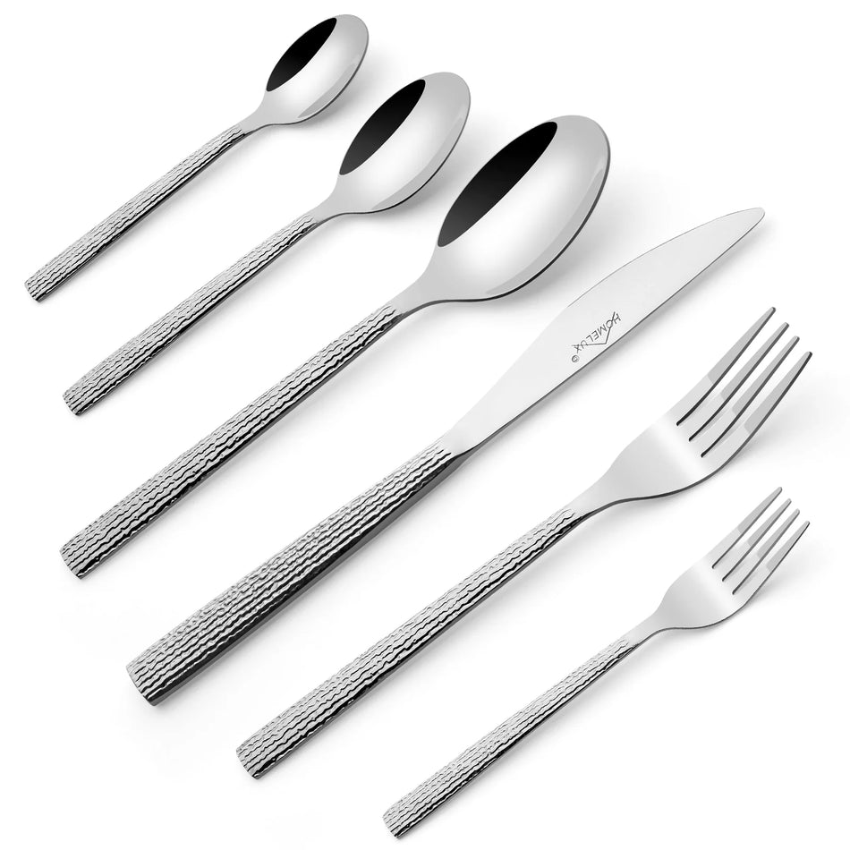 Set de Couverts de Luxe Inox (72 Pièces / 12 Personnes) – Effet Martelé & Polissage Brillant
