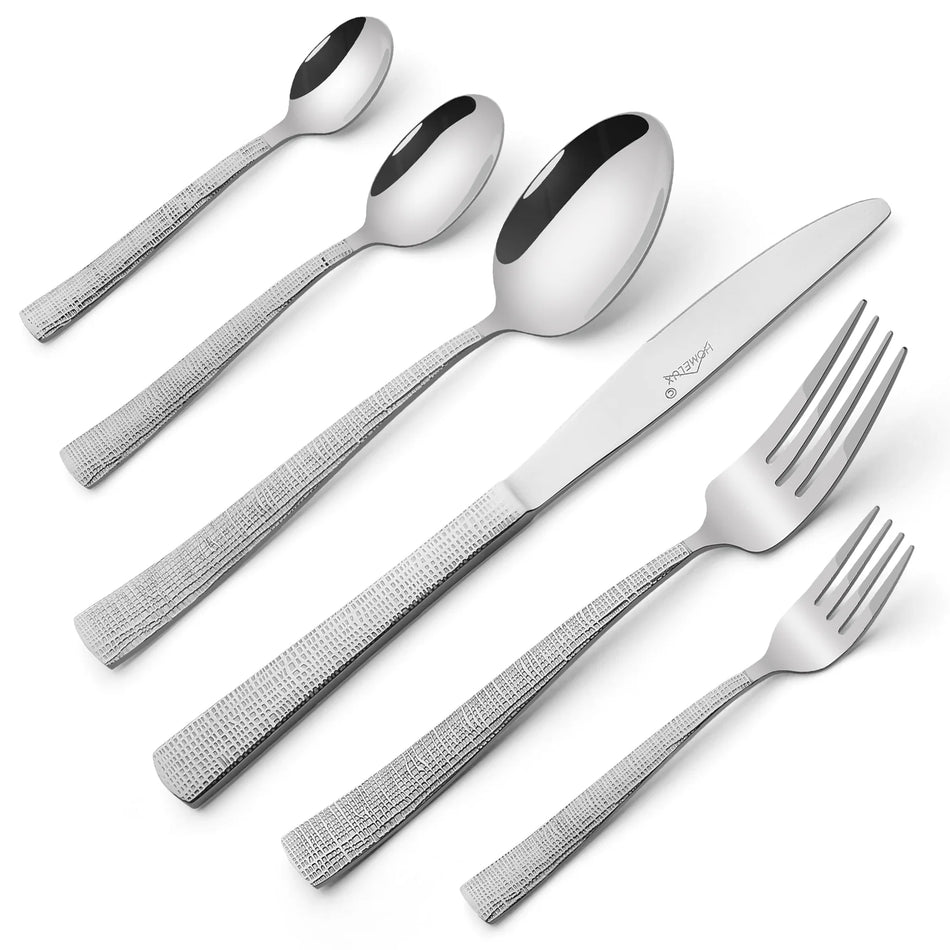 Set de Couverts de Luxe Inox (72 Pièces / 12 Personnes) – Effet Martelé & Polissage Brillant