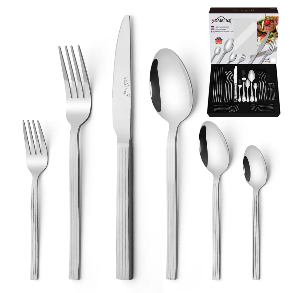 Set de Couverts de Luxe Inox (72 Pièces / 12 Personnes) – Effet Miroir