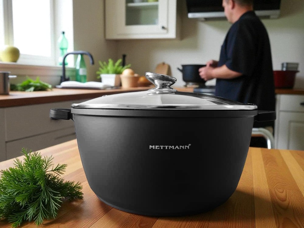 Marmite Faitout (20/24/28/32/36/40/44cm) - Fonte d'Aluminium - Revêtement Céramique Type Pierre - Couvercle en Verre - Tous Feux dont Induction - Sans PFOA