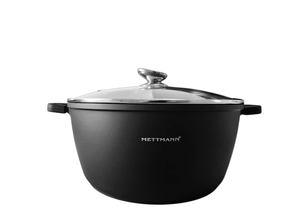 Marmite Faitout (20/24/28/32/36/40/44cm) - Fonte d'Aluminium - Revêtement Céramique Type Pierre - Couvercle en Verre - Tous Feux dont Induction - Sans PFOA