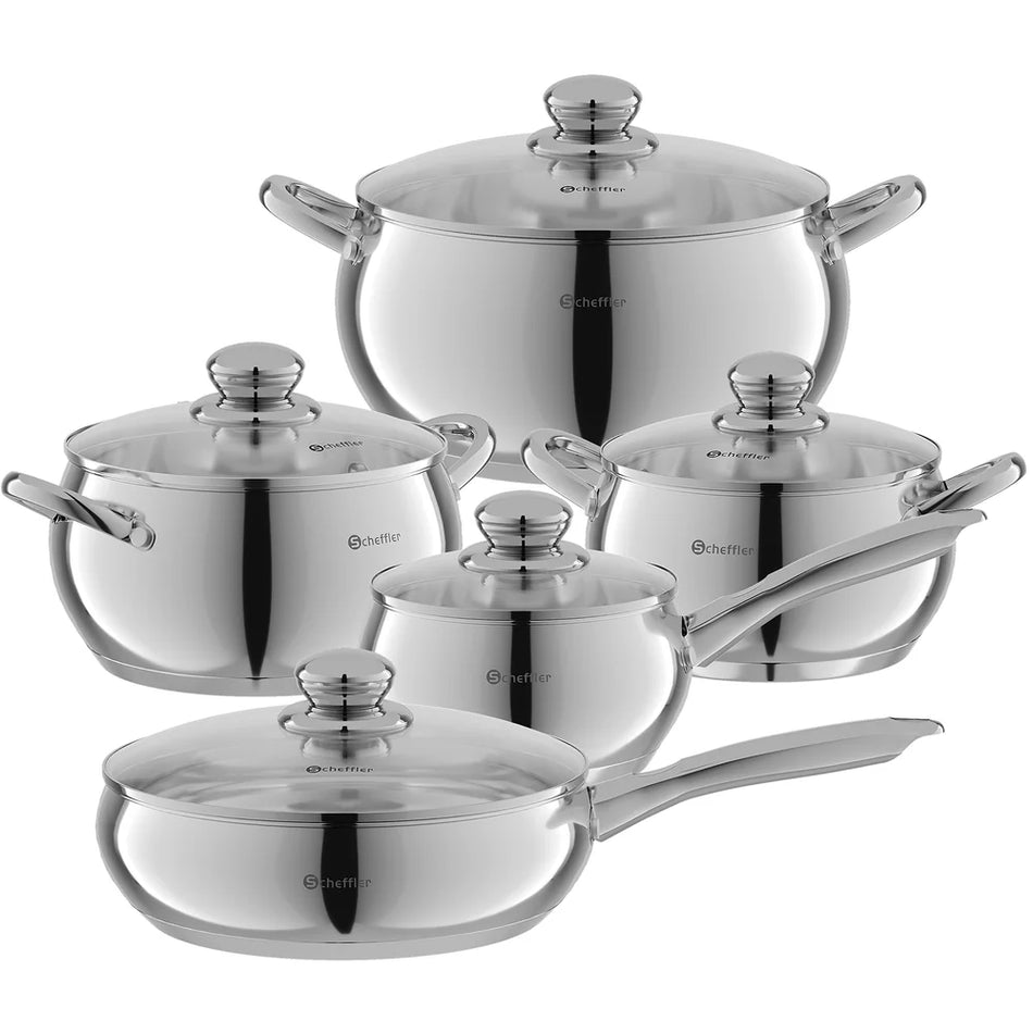 Batterie de cuisine Inox Premium 10 Pièces – Compatible Induction & Tous Feux avec Couvercles