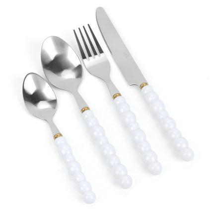 Set de Couverts Prémium – Ménagère 24 pièces en avec Perles blanches