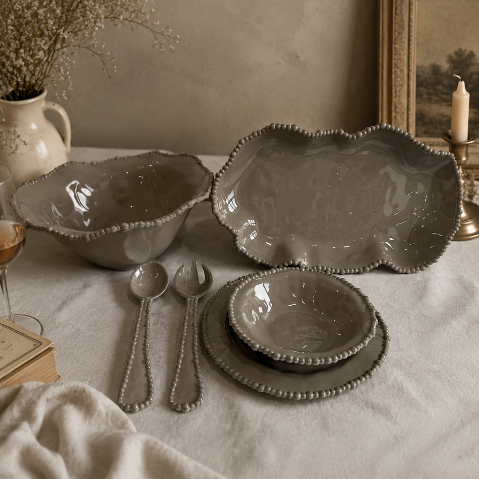 Service de Table Complet 22 Pièces en Mélamine Haute Qualité - Collection "Italian Chic" Ecru