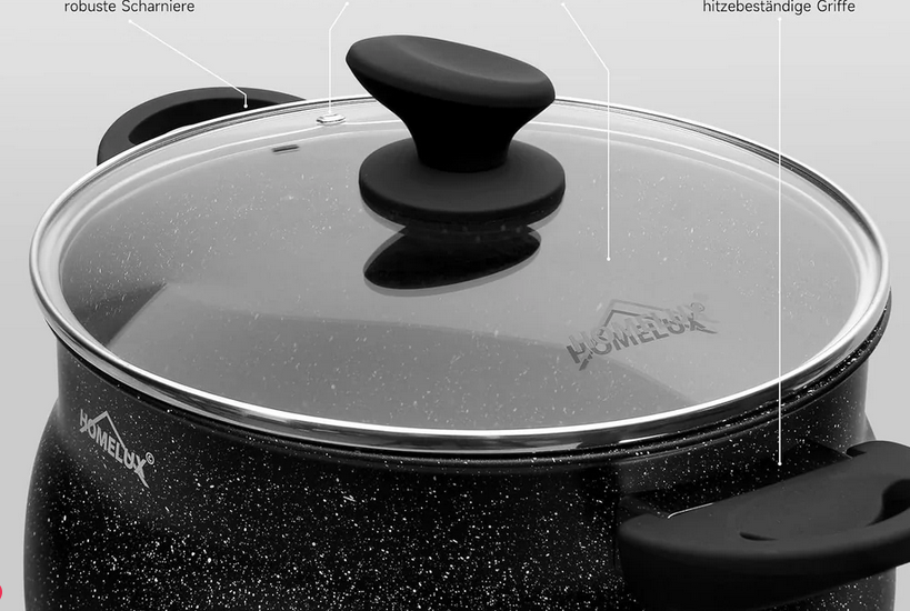 Set de Faitouts Antiadhésifs 20-24-28 cm (4L, 8L, 12.5L) – Compatible Induction & Lave-Vaisselle, avec Couvercles en Verre