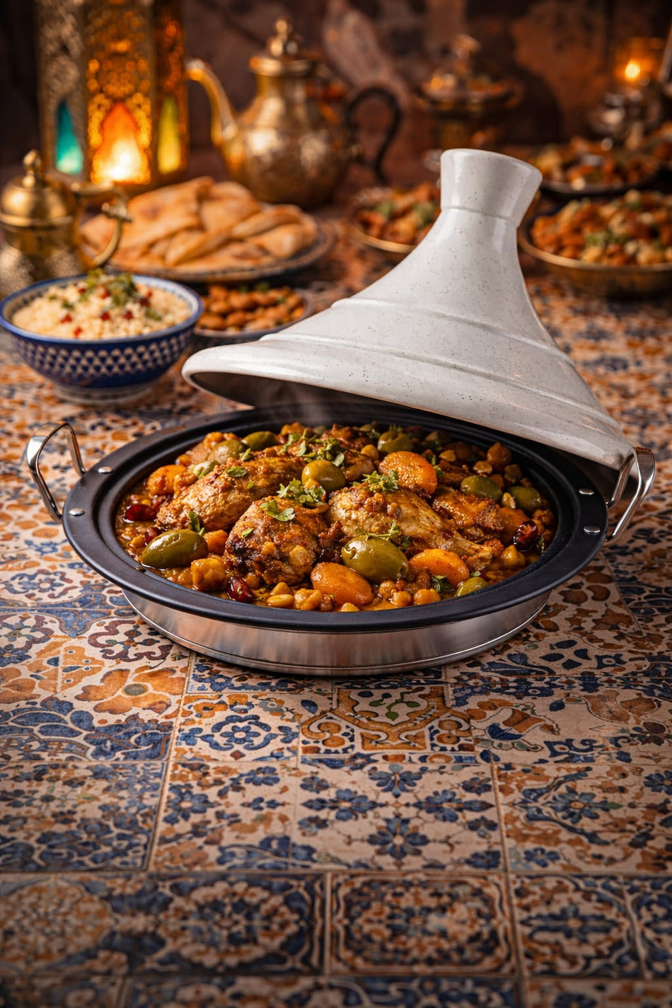 Tajine Induction 38cm - Plat à Tajine INOX - Revêtement antiadhésif - Toutes Sources de Chaleur : Induction Et Four Inclus (38 cm)