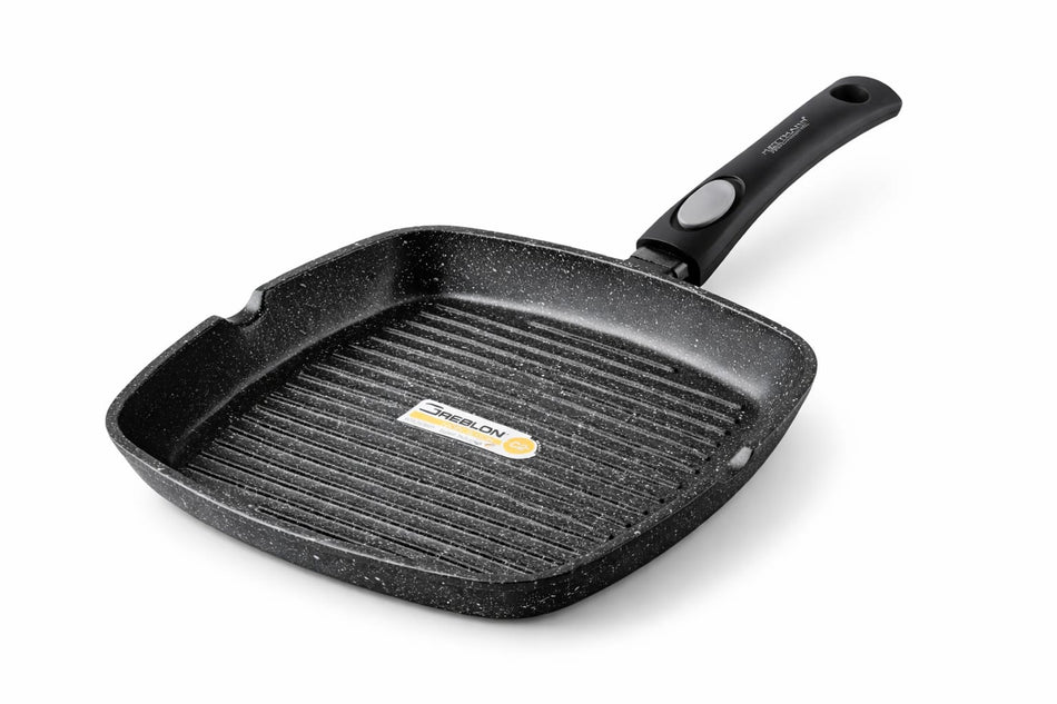 Poêle grill 28 cm, Manche Amovible en revêtement antiadhésif Compatible tous feux dont induction Greblon C2+ - Lave Vaisselle/ Résistant aux rayures