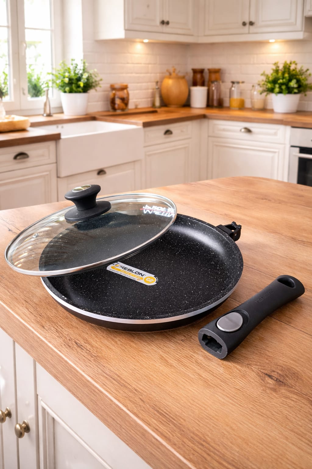 Poêle 24 cm manche amovible en revêtement antiadhésif Compatible tous feux dont Induction Greblon C2+ - Lave Vaisselle/ Résistant aux rayures