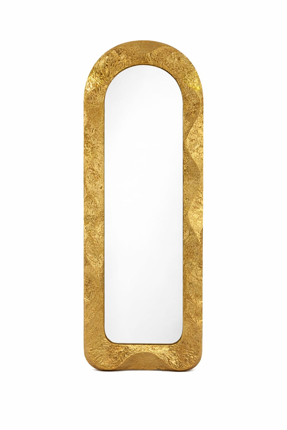 Miroir sur pied design à cadre doré texturé