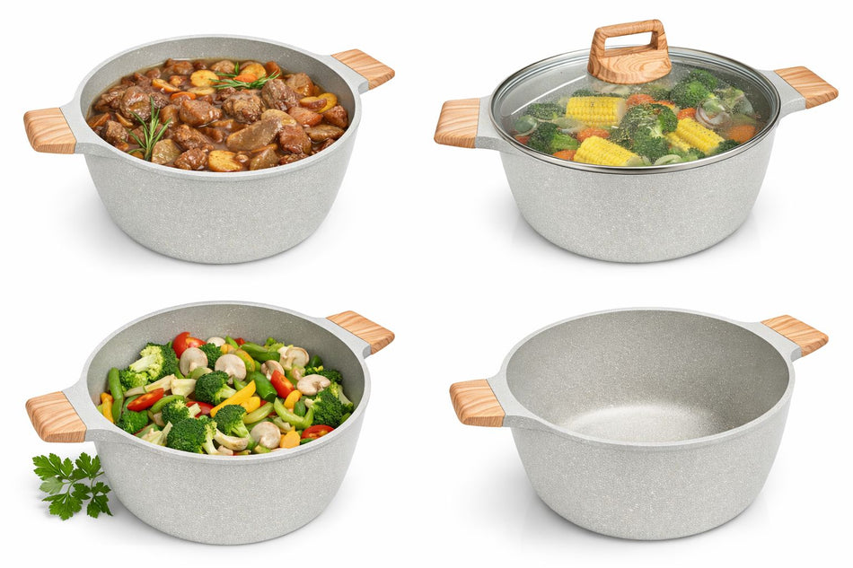 Faitout 24 cm – Revêtement effet pierre beige, tous feux dont induction