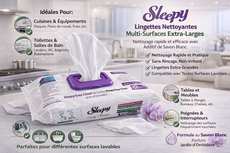 Lot de 6 paquets de 100 lingettes de nettoyage Sleepy Easy Clean Jardin d'orchidées