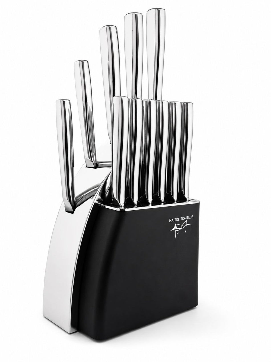 MAÎTRE TRAITEUR – Set de Couteaux 12 Pièces en Acier Inoxydable avec Bloc Support Design