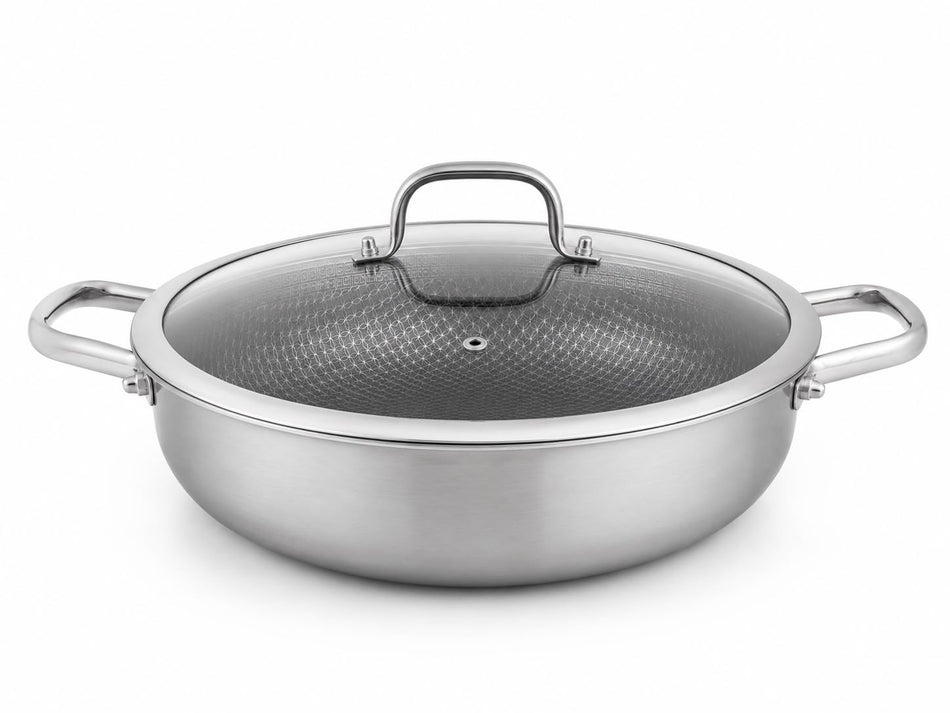 Sautoir 24 en acier inoxydable Compatible Induction – Anti-adhésif Sans PFOA – Passe au Four et Lave-vaisselle