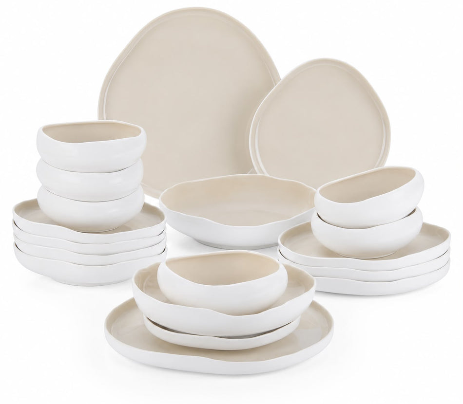 Service de Vaisselle 24 Pièces en Porcelaine LB Lichtenberg | 6 Personnes | Asy Blanc Beige