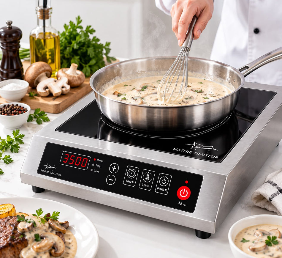 Plaque à Induction Professionnelle 3500W en Inox, 10 Niveaux (400W à 3500W), Commandes Tactiles, Double Ventilation, Norme CE – Idéal Traiteurs & Restaurants