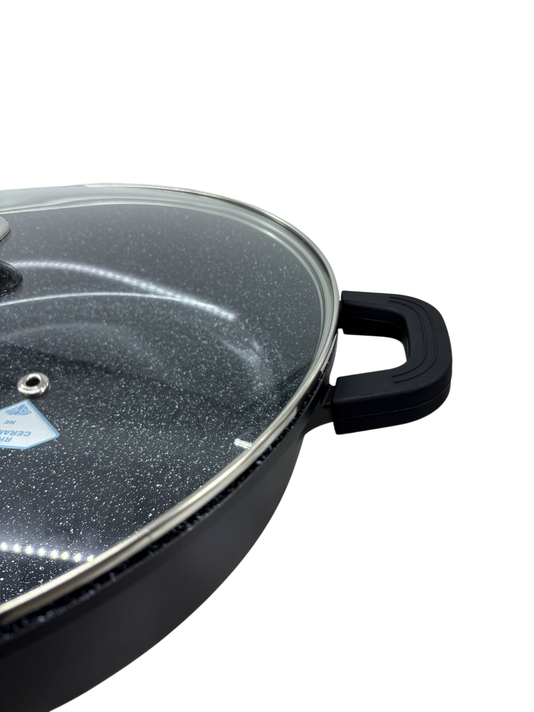 Sautoir/Sauteuse (24/28/32/36/40 cm )- Fonte d'Aluminium - Revêtement Type Pierre - Couvercle en Verre - Tous Feux dont Induction - Sans PFOA - Noir