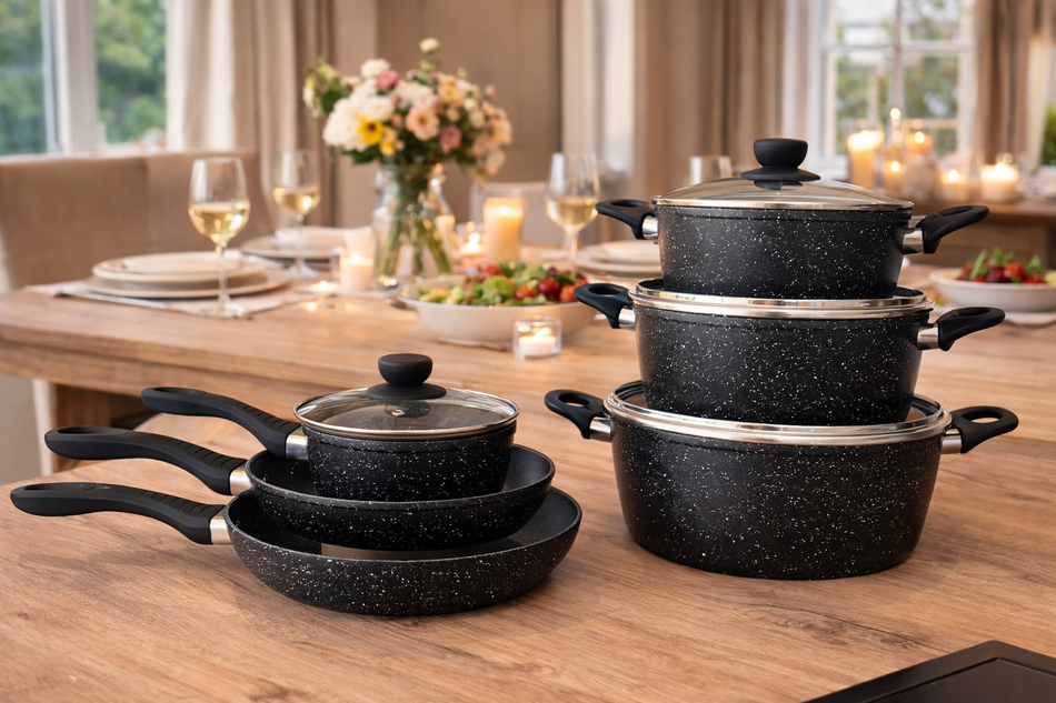 Batterie de cuisine noir 10 pièces induction