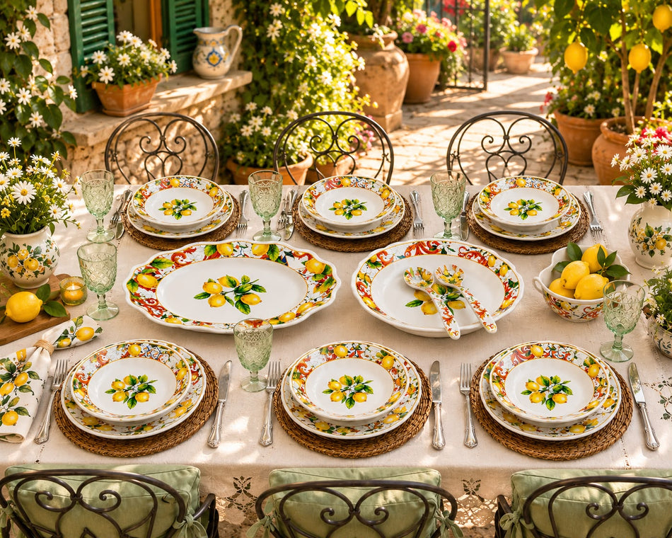 Service de Table Complet 22 Pièces en Mélamine Haute Qualité - Collection "Dolce Vita" Citron Jaune Capri