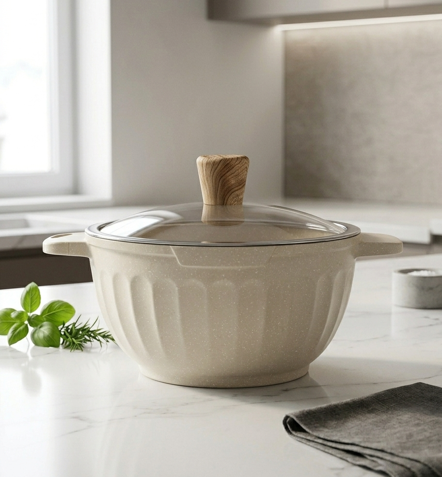 Batterie de cuisine 15 pièces – Compatible induction – Revêtement antiadhésif - Beige