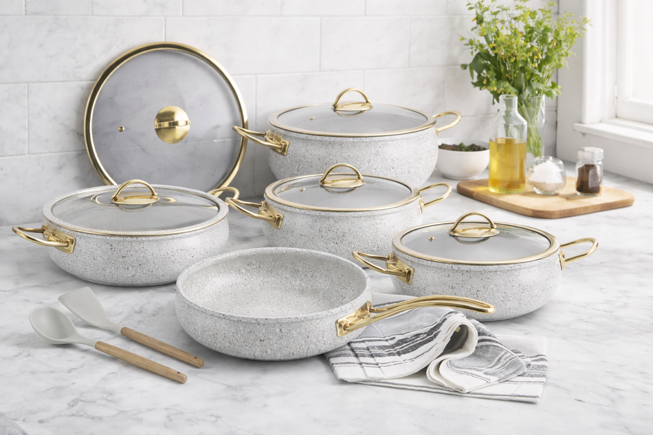 Batterie de cuisine 11 pièces – Compatible induction – Revêtement antiadhésif