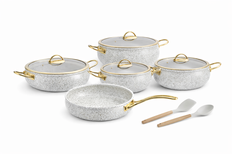 Batterie de cuisine 11 pièces – Compatible induction – Revêtement antiadhésif