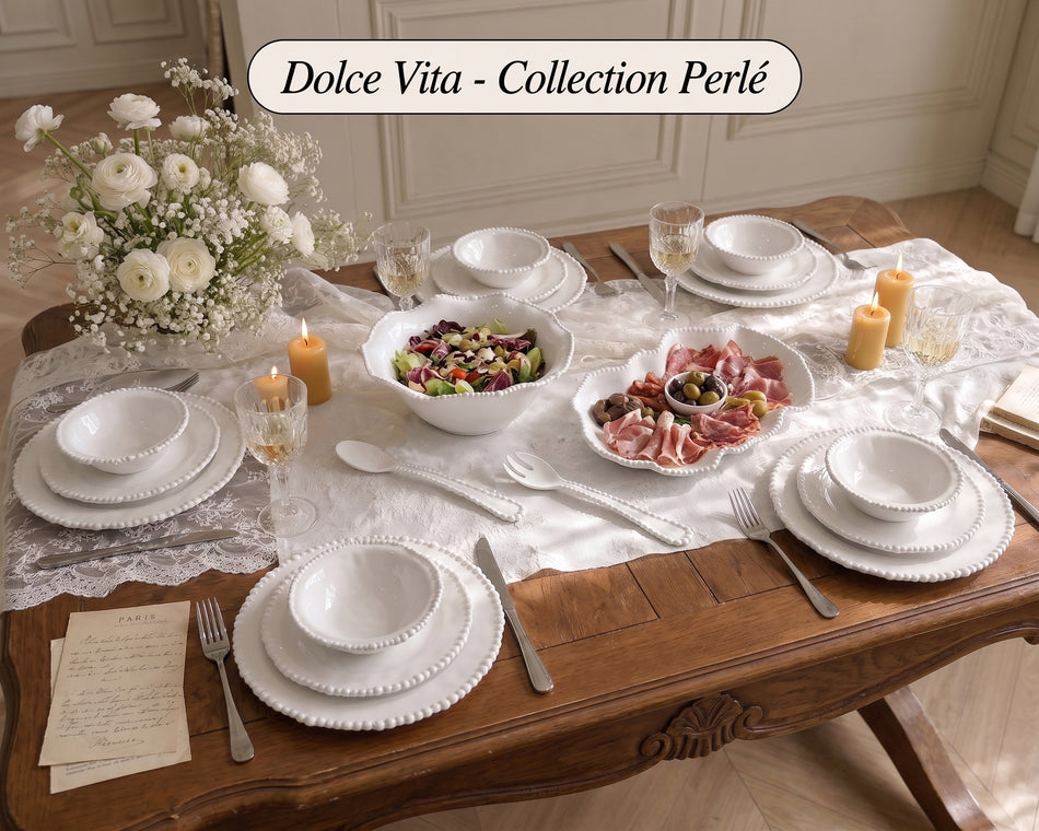 Service de Table Complet 22 Pièces en Mélamine Haute Qualité - Collection "Italian Chic" Blanc Neige