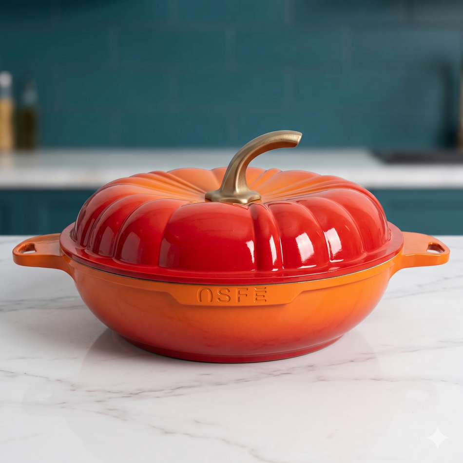 Batterie de cuisine Citrouille en fonte d’aluminium effet émaillé – Tous feux dont induction